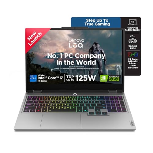 Lenovo LOQ, Intel Core i7 14th Gen-14700HX, RTX 5050-8GB, 16GB RAM, 1TB SSD, FHD, 83JE00U6IN, 15.6"/39.6cm, 144Hz, Windows 11, Office 2024, Grey, 2.4Kg, 3 Mon. Game Pass, 83JE00U6IN, AI Gaming Laptop view 1