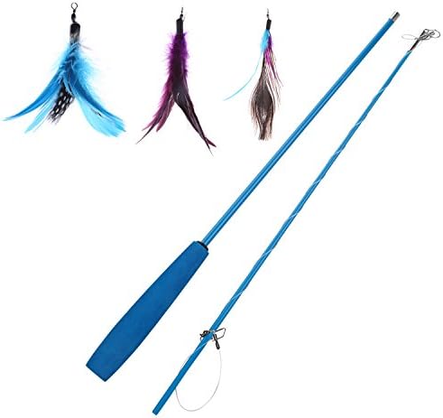 Aigou Cat Wand with Teaser Toys, Extra Long Stick Fishing Rod with 3 Piece Fun Teaser Refill Pack for Cat and Kitten