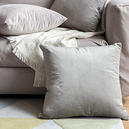 Image of Decorative Holland Velvet Cushion Square Pillow Covers Pillowcases for Sofa Bedroom with Invisible Zipper || (Grey, Set of 2 Piece (16X16 Inches)