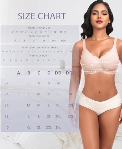 Image of Ganado Wireless Bras for Women No Underwire Scalloped Seamless Bras with Support and Lift Padded T Shirt Bra Comfort Bralette