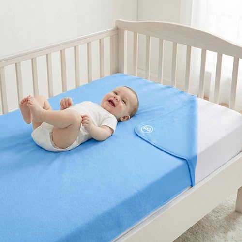 Image of Btag Baby Waterproof, Super Soft Fast Drying Mattress Protector | Extra Absorbent, Anti-Itching Sheet for New Born,Toddler (Size 140x210 cm, Pack of 1, Cobalt)