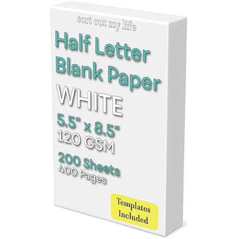 Half Letter Blank Paper, 200 Sheets, 120 GSM, Printer Paper, Loose Leaf, Unpunched, 5.5 x 8.5 inch, Copy Paper Cover