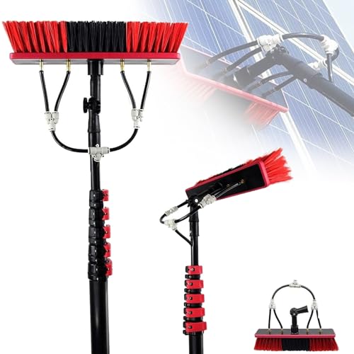 Kit de Limpieza de Paneles Solares 3.6-12m,Alimentada por Agua,con Dosificador de jabón,Pértiga Telescópica para Limpieza de Cristales,Cepillo De Pulverización De Agua Multipropósito Limpiador(3.6M/12