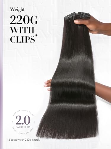LUVME Invisible Clip in Hair Extensions, Yaki Straight Real Human Hair 16 Inch 2 Pack 220g 12pcs Clip ins Hair Extensions Natural Black for Women - Image 6