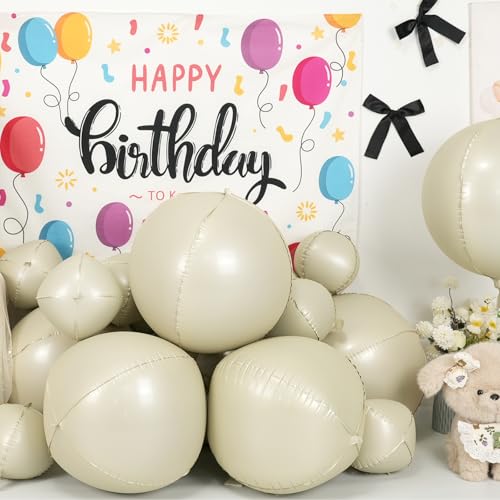 Image of 12 Pcs Cream White Round Foil Balloons Boho Birthday Prom Decor 22 inch 10 inch | Ivory Sand White 4D Helium Ball Balloons for Boho Wedding Anniversary Bridal Shower Gender Reveal Party Decorations