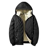 XDFVC Men's Winter Warm Puffer Jacket Sherpa Fleece Lined Down Coat Hooded Lightweight Thicken Sports Quilted Jacket Fashion