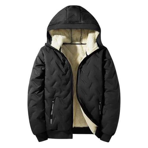 XDFVC Men's Winter Warm Puffer Jacket Sherpa Fleece Lined Down Coat Hooded Lightweight Thicken Sports Quilted Jacket Fashion