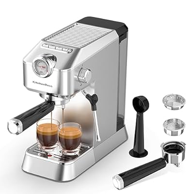 KitchenBoss Cafetera Espresso Compacta Profesionale: Máquina de Café Expreso para el Hogar  Cafetera Manual para Cappuccinos  Cafetera Express 15 Bares con Espumador  1.2L Depósito Extraíble