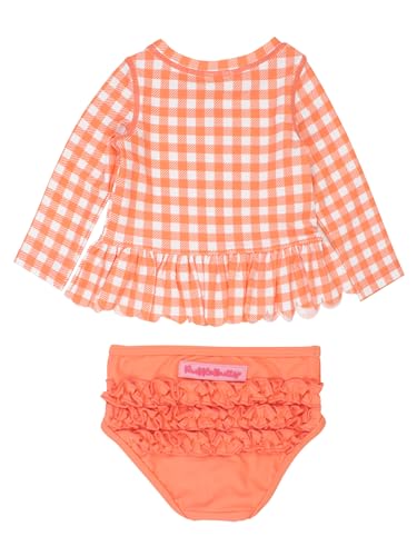 Image of RuffleButts Baby /Toddler Girls Scalloped Long Sleeve Rash Guard 2-Piece UPF50+ Sun Protected Swimsuit