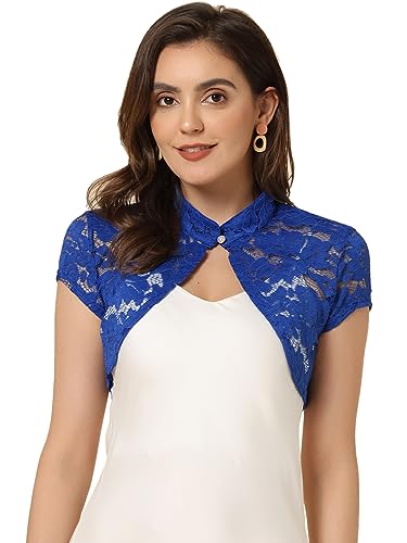 Image of Allegra K Women's Lace Cardigan Stand Collar Short Elegant Shrug Open Front Cropped Bolero Cardigan