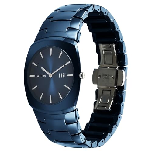 Image of EDGE Titan Fumage Quartz Analog with Blue Dial Blue Ceramic Strap Watch for Men - 10055QC01