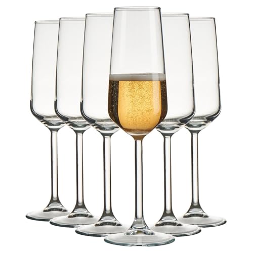 Queensway Home & Dining 195ml Clear Glass Champagne Prosecco Flutes Stemmed Glasses Set of 6 - Party Sleek Glassware for Celebrations and Special Occasions
