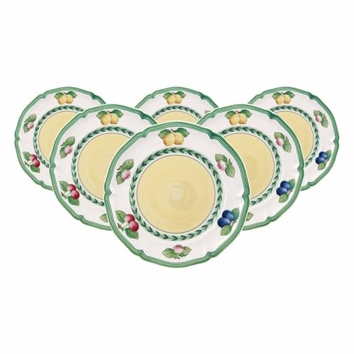 Villeroy & Boch French Garden Fleurence Brotteller 6er Set, 17 cm, Kleiner Teller mit Früchte-Dekor, Premium Porzellan, Weiß/Bunt