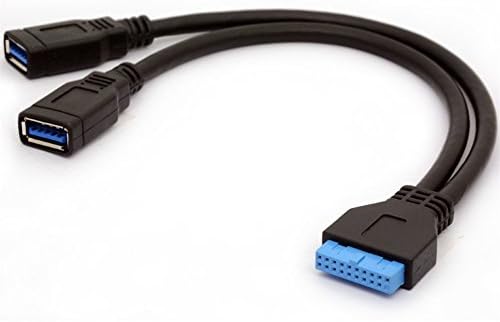 Nightwolf Black 16 Inch Single Port USB 3.1 Type C USB-C Female to USB 3.0 Motherboard 19pin Header Y Splitter Cable