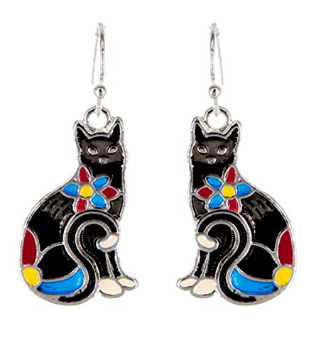 DianaL Boutique Silver Tone Black Kitty Cat Earrings Gift Boxed Fashion Jewelry DianaL Boutique Silver Tone Black Kitty Cat Earrings Gift Boxed Fashion Jewelry