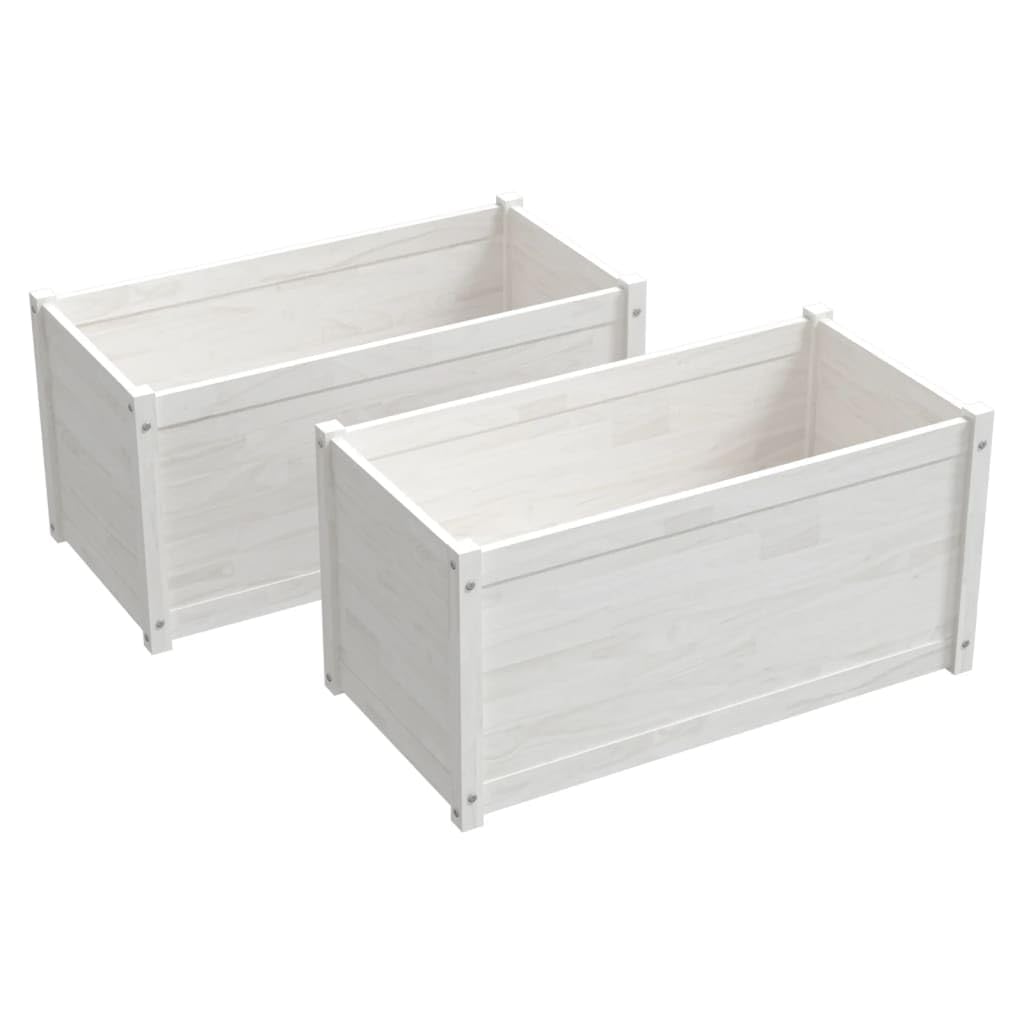 sofutoo Enhance Your Garden with 2-Pack Solid Wood Planters, Weather-Resistant and Spacious for Your Plants, White