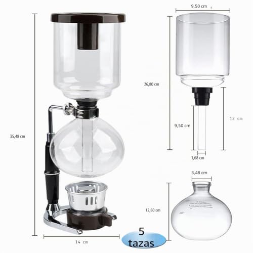 Miniatura 2 de Yuehua Cafetera Profesional De Sifón, 5 Tazas 600 Ml , Cafetera Al Vacío Con Quemador De Alcohol, Vidrio De Borosilicato Alto, Mango Antiquemaduras Para Uso Doméstico Y Cafetería