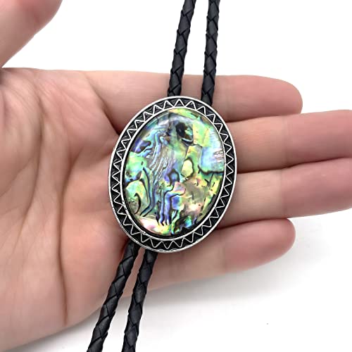 Quke Abalone Shell Pattern Bolo Tie Native Western Cowboy Genunie Leather Bola Tie Necktie For Men Women #TOP3