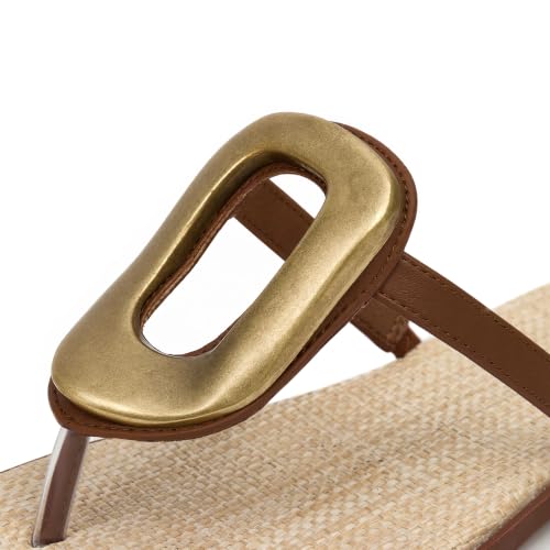 Image of Wnshonzy Flip-Flops for Women Thong Sandals Flat Slip on Slides Beach Comfort Open Square Toe Ladies Slipper Dressy Metal Hardware Decoration Summer Shoes Casual Fashion