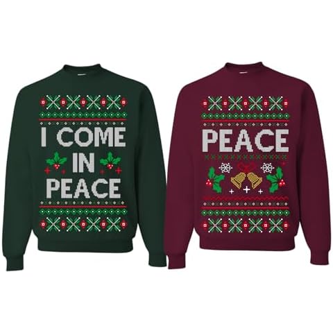 Wild Bobby I Come in Peace Funny Matching His and Hers Couples Sweatshirt Ugly Christmas Matching Couple Crewneck Sweater, Forest Maroon, Mens XL-Womens L Cover