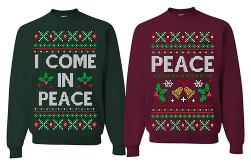 Wild Bobby I Come in Peace Funny Matching His and Hers Couples Sweatshirt Ugly Christmas Matching Couple Crewneck Sweater