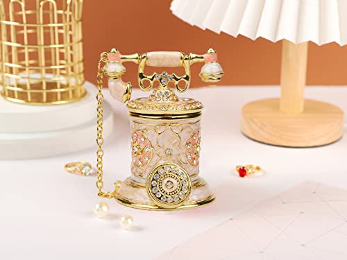 Furuida Vintage Telephone Trinket Box Hinged Enamel Hand Painted Jewelry Box Decorative Ornaments Gift For Home Decor (Pink) #TOP4