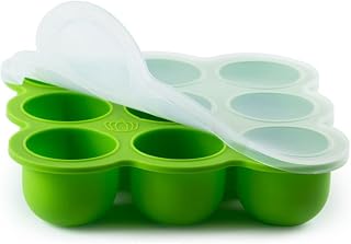 Silicone Baby Food Storage Container and Freezer Tray - Food-Grade Silicone Mold with Clip-On Lid - 9 x 2.5 Oz Easy Out Portions (Green)