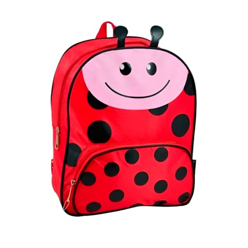 Mochila Infantil Joaninha, Vermelha com Bolinhas Pretas, Alças Ajustáveis