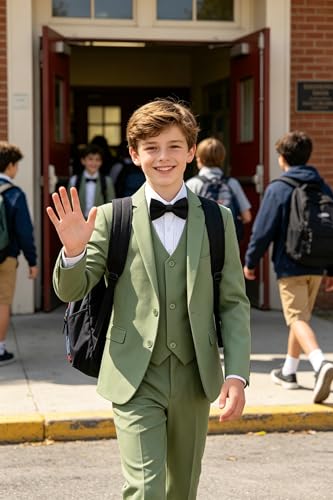 Image of Boys' Formal Suit 5 Piece Slim Fit Suits for Boy Kids Tuxedo Toddler Wedding Ring Bearer Outfit Teen Communion Dress