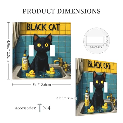 Decorative Light Switch Cover Plate Novelty Black Cat Funny Duck Bath 2 Gang Wall Plate Oversized Double Toggle Two Switch Wall Cover Plate Dual Device Faceplate