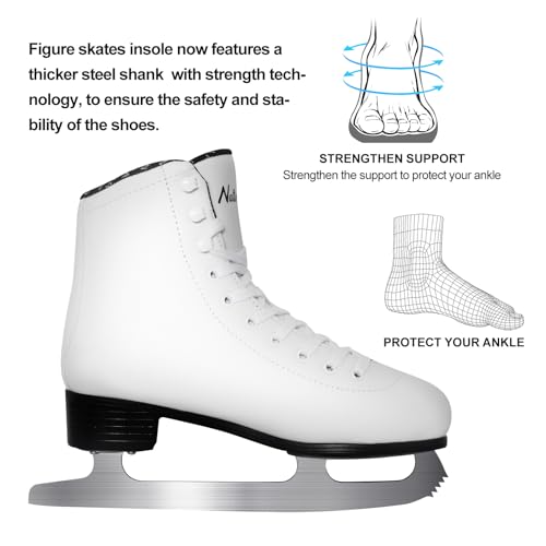 image for Nattork White Figure Skates Excellence Stainless Steel Blades Ice Figu