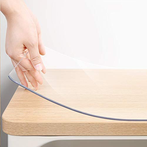 Mantel de plástico transparente antideslizante de 55 x 63 pulgadas, mantel rectangular de vinilo de 2 mm de grosor, almohadillas protectoras para cubrir el escritorio