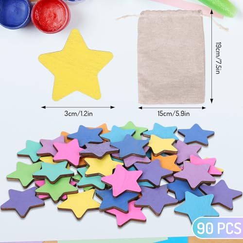 JarThenaAMCS 90Pcs Star Extra Tokens for Reward Jar Colorful Star Shape Wooden Cutouts with Linen Pocket 9 Colors Wooden Tokens for Student Teacher School Classroom