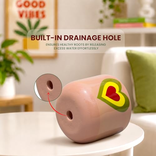 Image of Urban Plant Blush Pink Heart Handcrafted Terracotta Planter | Colourful Indoor Clay Pot for Living Room | Artisan Decorative Flower Pot for Plant Lovers | Drainage Hole | 4.5 Inch