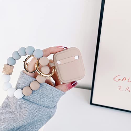 Gtinna Fashion Cute Stripe For Apple Airpods 1&2 Case,Silicone Case For Airpods Wireless Charging Case With Silicone Beaded Bracelet Colorful Tassel Charm Keychain Accessories (Khaki) #TOP3
