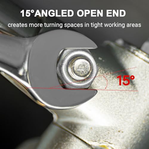 Image of MAXPOWER 15 /16 inch Combination Wrench, Industrial Grade - 12-Point Box End, Chrome Vanadium Steel, Off-Corner Design, 15 Offset - SAE