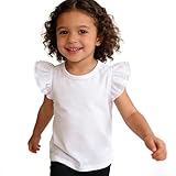 Kids Blouse Plain Ruffle Sleeve Top Toddler Girls Solid Color T-Shirt Baby Girl Cotton Casual Clothes (White, 1-2 Years)