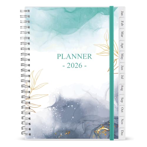 2026 Diary, A5 Weekly Planner with Monthly Tabs, January 2026 - December 2026, Back Pocket, Elastic Closure, Flexible Cover, Twin-Wire Binding, Easy to Organize Your Daily Life, 14.8Ă21cm, Teal