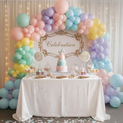 Image of RUBFAC 135pcs Pastel Balloon Arch Kit, Macaron Rainbow Latex Balloon, Different Sizes 18 12 10 5 Inch for Garland Baby Shower Birthday Party Gender Reveal Garland Decoration