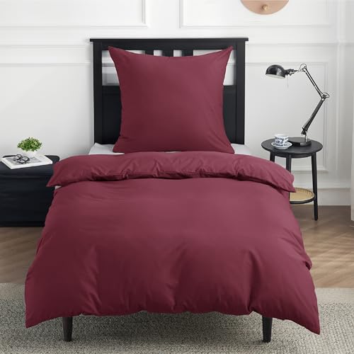 BEDSURE Bettwäsche 135x200 Baumwolle Weinrot - Bettwäsche-Sets 135 x 200...