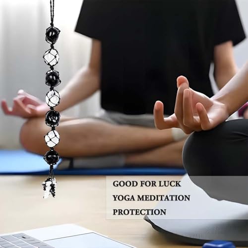 Image of Runyangshi Hanging Car Charm Clearn Crystal Black Obsidian Healing Crystal and Stones Natural Crystals Car Hanging Omament with Chips Stones Accessories Rearview Mirror Decorations
