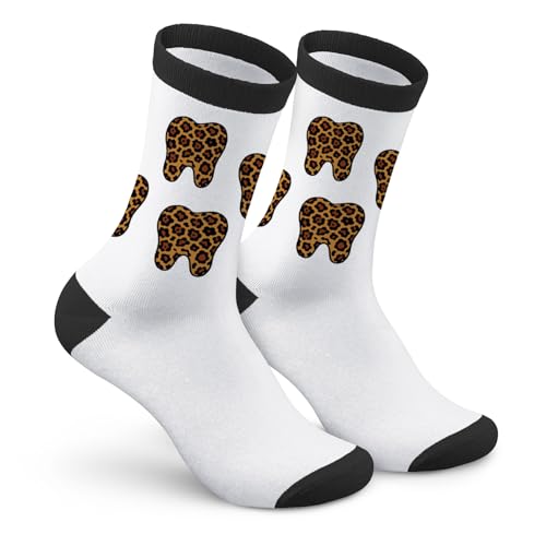 Leo Socken Damen BEYCO-SOCKS Leozahn Zahnsocken mit Leo-Print & Zahnmotiv | Geschenk Zahnärztin ZFA | Dental Socken Leopardenmuster | Unisex | Größe 3844