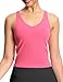 THE GYM PEOPLE Women's Longline Sports Bra Wirefree Padded Workout Yoga Tank Top Bright Pink