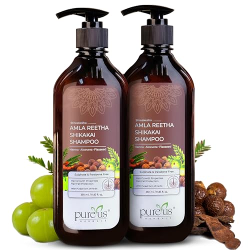 Image of Pureus Herbals Shreekesha Amla Reetha Shikakai Sulphate & Paraben Free Shampoo | Herbal Shampoo for Hair Growth & Hair Fall Control | Natural Cleanser with Aloe Vera & Henna - 700ml (Pack of 2)
