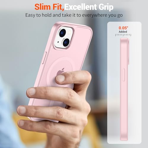 Image of SUPFINE Magnetic for iPhone 15 Case with Screen Protector (Compatible with MagSafe) (Military Grade Drop Protection) Translucent Matte Shockproof Phone Cover,Light Pink