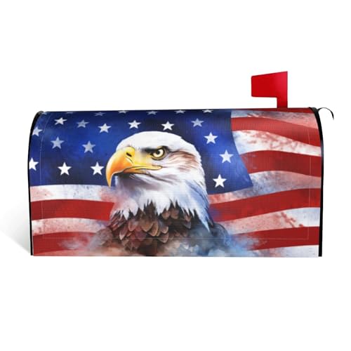 Patriotic Eagle American Flag 4th of July Independence Day Mailbox Cover Magnetic Welcome Memorial Day Mailbox Wraps Post Letter Box Cover for Garden Yard Home Decor Standard Size 21\" x 18\"
