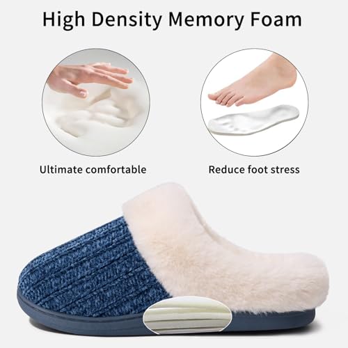 Image of Evshine Warm Knit House Slippers for Women Comfy Wool-Like Lined Chenille Slippers with Memory Foam and Indoor Outdoor Soles