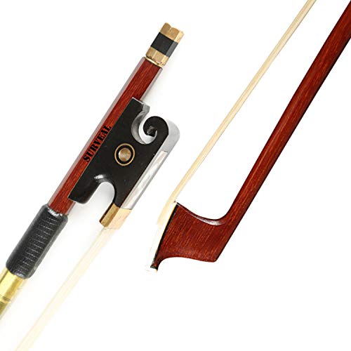 SURVEAL Arco de violín de nivel avanzado de madera de Brasilwood Stick negro cuerno de buey tallado con sonido cálido arco violín tamaño 4/4 (4/4) Cover