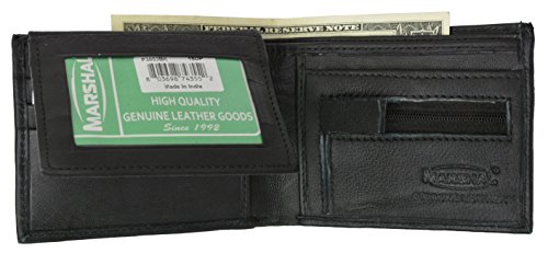 Marshal Men's premium leather flap up id zippered coin pocket bifold wallet3
