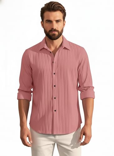Image of Amazon Brand - INKAST Men's Casual Button Down Shirts Long Sleeve Linen Shirt Fashion Textured Beach Summer Shirt